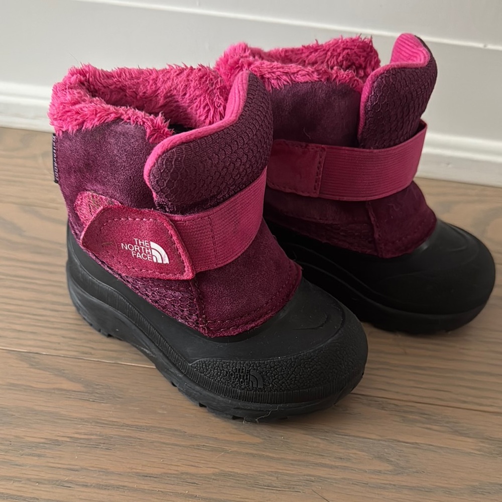 The North Face Kids Pink and Burgundy Fleece-Lined Winter Boots